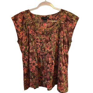 CALVIN KLEIN JEANS 100% COTTON FLORAL PRINT SIZE MEDIUM TOP  BURGUNDY ACCENTS